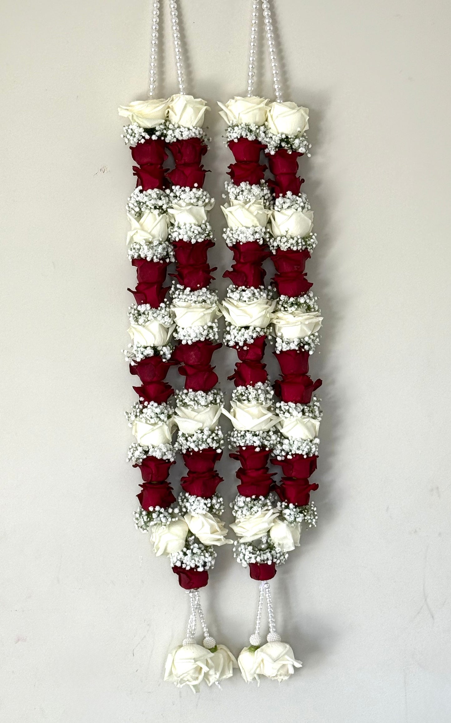 Bespoke Wedding Jaimala — Red Rose, White Rose & Gypsophila