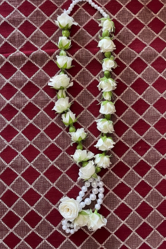 Spray White Rose with pearls phool ki mala