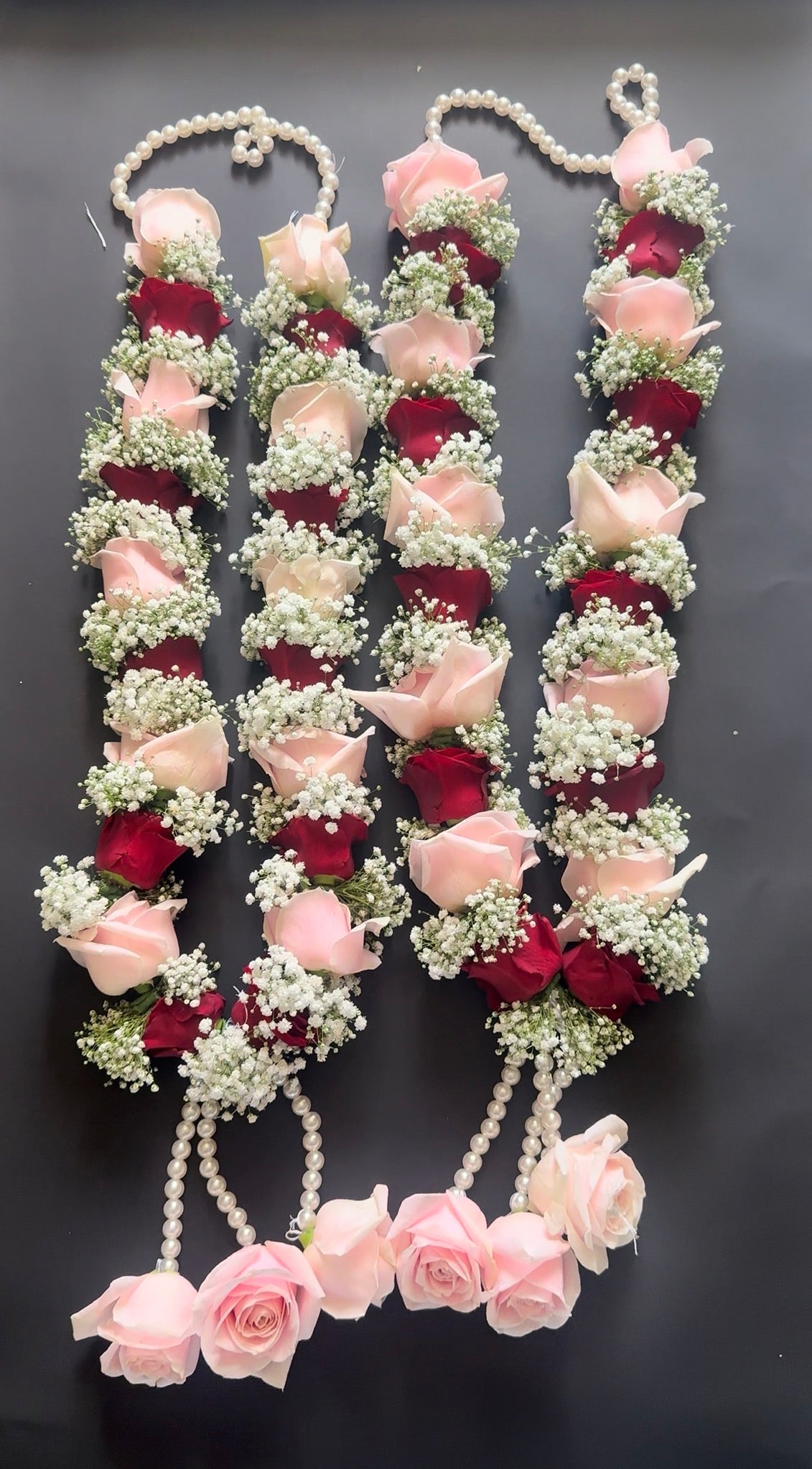 Bespoke Red rose, Pink rose & Gypsophila Garland (Jaimala)