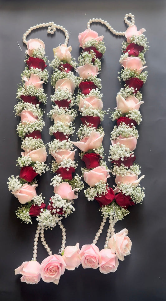 Bespoke Red rose, Pink rose & Gypsophila Garland (Jaimala)
