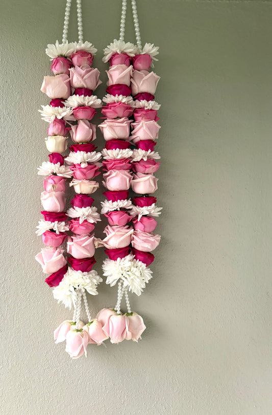 Soft Pink Rose, Dark PinkRose & White Chrysanthemum Wedding Garland