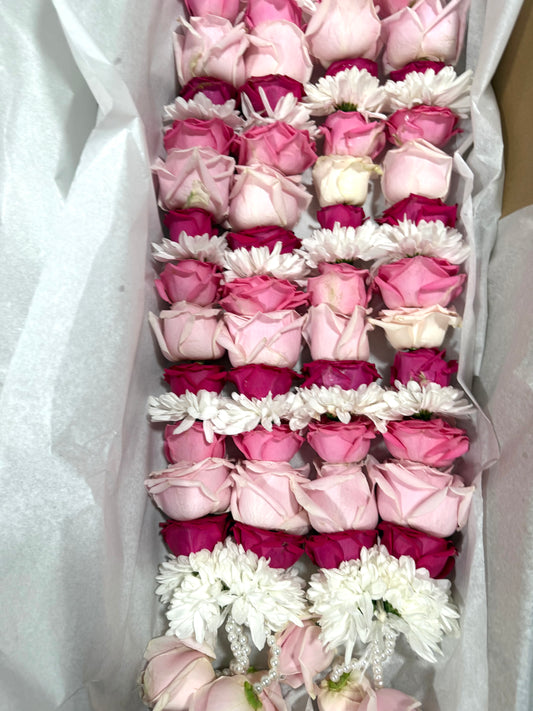 Soft Pink Rose, Dark PinkRose & White Chrysanthemum Wedding Garland