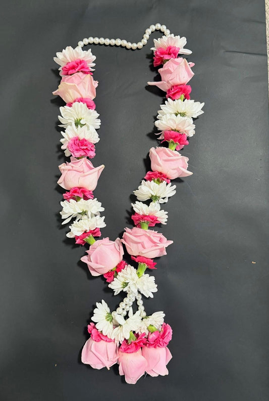 Pink rose, Pink carnation & White chrysanthemum Garland