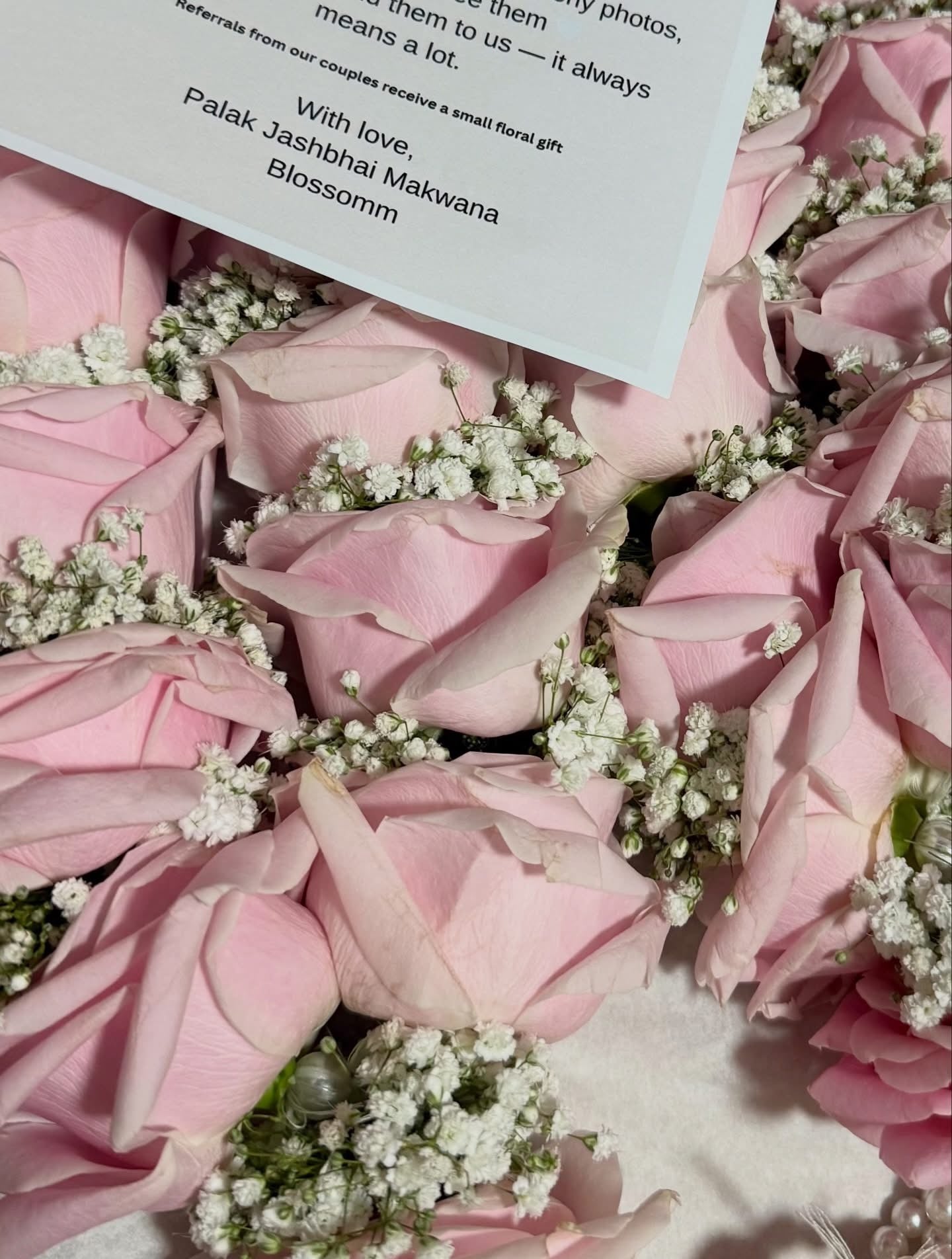 Bespoke Pink Rose & White Baby’s Breath varmala