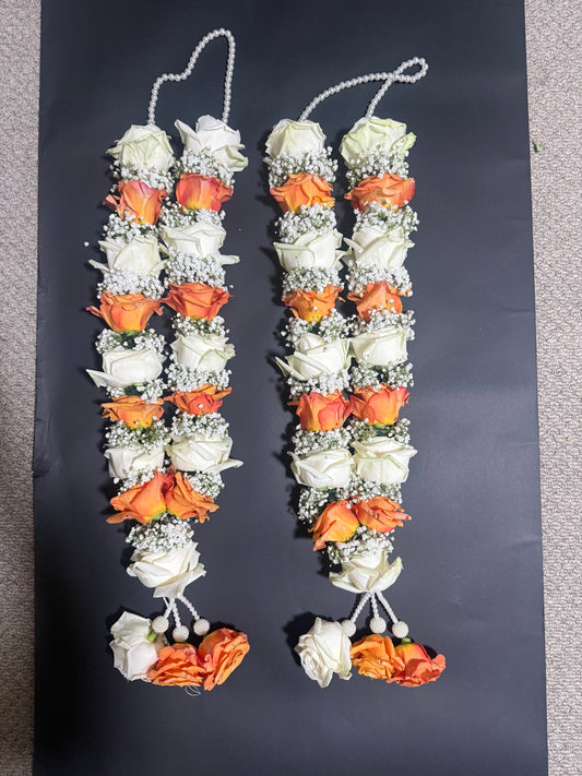 Premium White & Orange Rose & White Gypsophila Jaimala