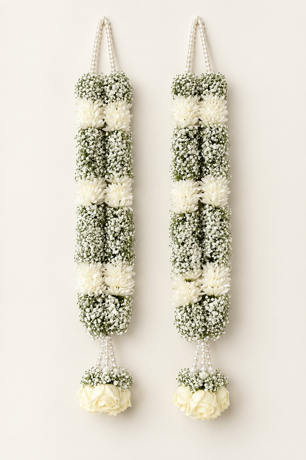 White Gypsophila, White Rose & White Chrysanthemum Wedding Garland