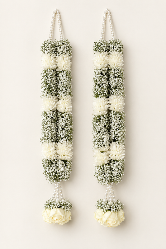 White Gypsophila, White Rose & White Chrysanthemum Wedding Garland