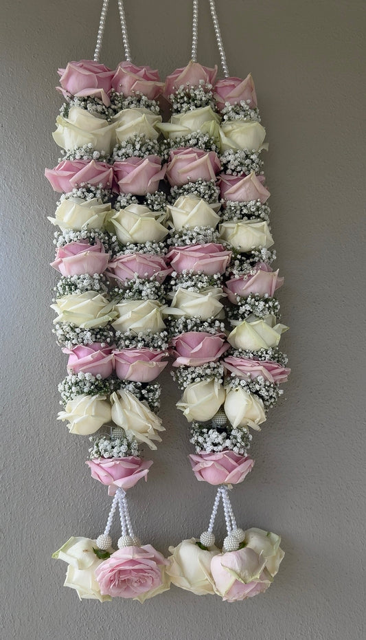 Bespoke Pink Rose, White Rose & Gypsophila garland