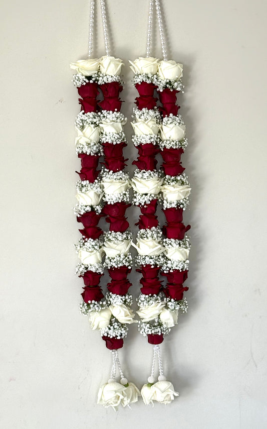 Bespoke Wedding Jaimala — Red Rose, White Rose & Gypsophila