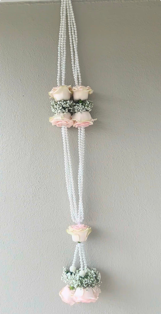 Pink rose & White gypsophila garland