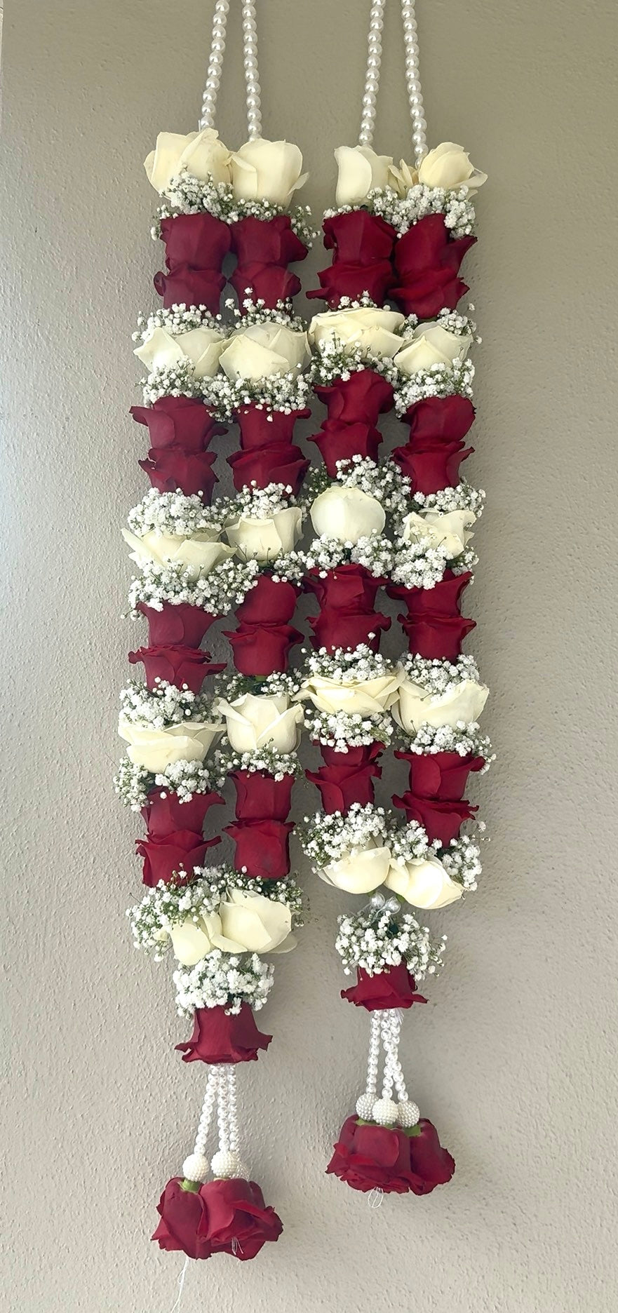 Bespoke White Rose, Red Rose & Gypsophilia Jaimala/varmala