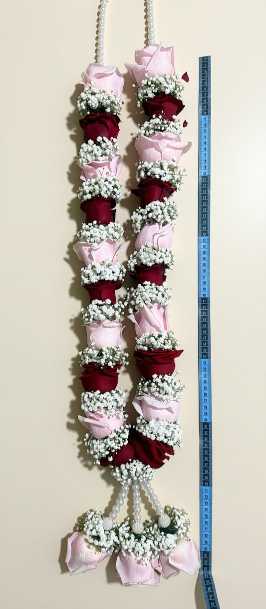 Bespoke Red rose, Pink rose & Gypsophila Garland (Jaimala)