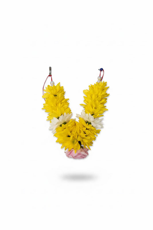 Yellow & White Chrysanthemum with Pink Rose phool ki mala