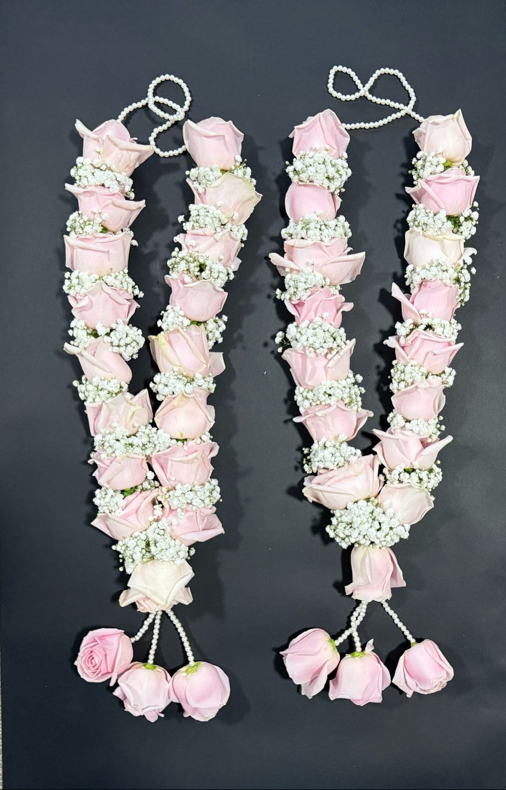 Premium Pink Roses & Gypsophila Wedding Garland/Jaimala