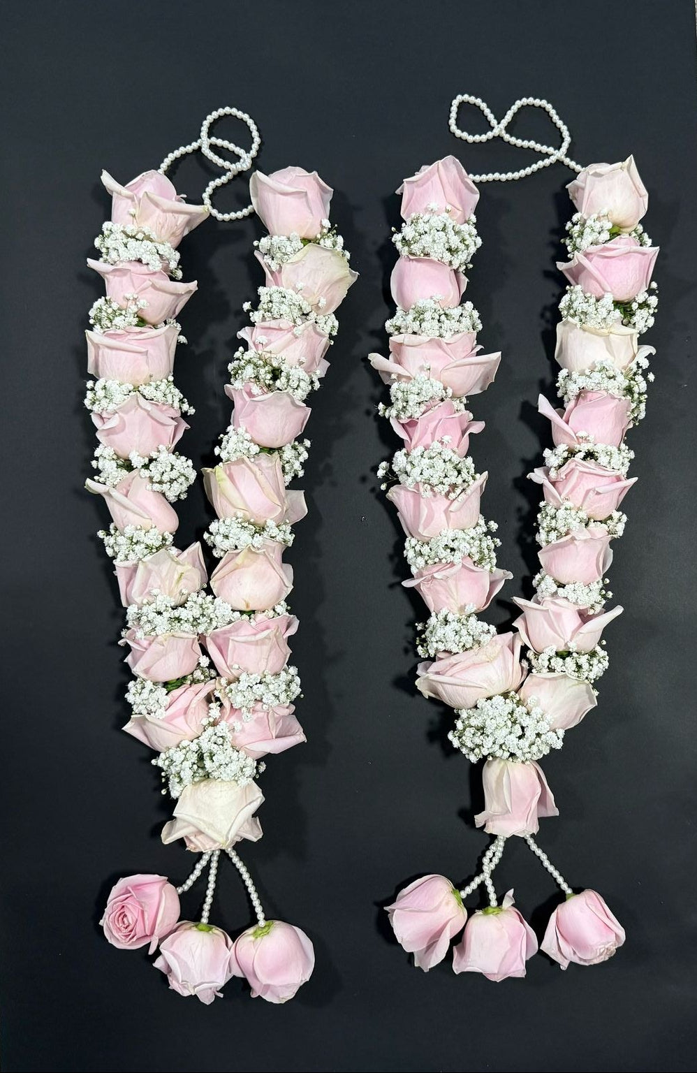 Premium Pink Roses & Gypsophila Wedding Garland/Jaimala