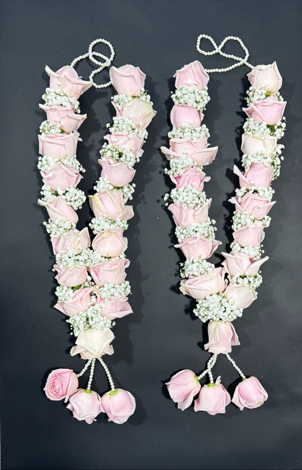 Premium Pink Roses & Gypsophila Wedding Garland/Jaimala
